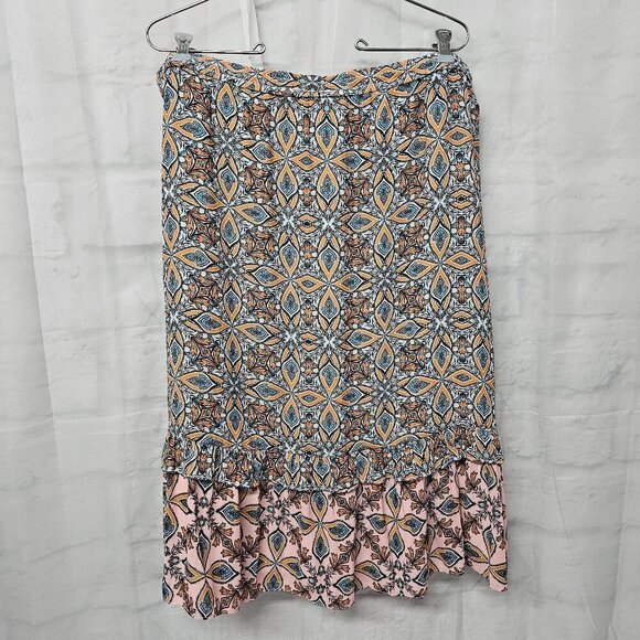Loft Blue Orange Boho Peasant Skirt Tiered Hippie Festival L - Picture 8 of 12